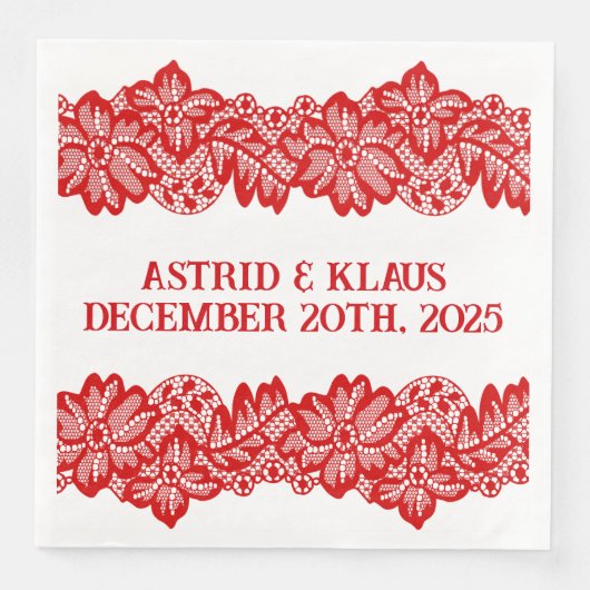 Serviette En Papier Mariage norvégien rouge "dentelle" (Devant)