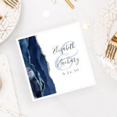 Serviette En Papier Mariage Nuit Bleue Agate Geode Script Argent