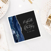 Serviette En Papier Mariage Nuit Bleue Foncé Argent Script Géode d'Aga