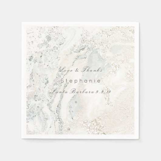 Serviette En Papier Mariage nuptiale en marbre blanc gris minimalisme (Devant)