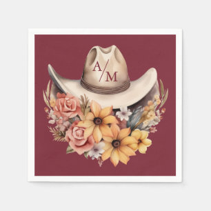 Serviette En Papier Mariage occidental boho floral à monogramme