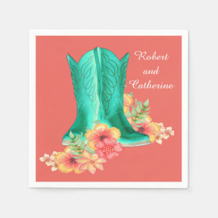 Serviette En Papier Mariage occidental Bottes de Cowboy Fleurs Nom per