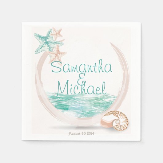 Serviette En Papier Mariage Ocean Breeze Beach (Devant)