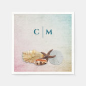 Serviette En Papier Mariage Océan Initiales Coquillages Design (Devant)