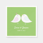 Serviette En Papier Mariage Oiseaux d'Amour Verts Mignons (Devant)