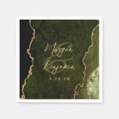 Serviette En Papier Mariage Olive Verte Agate Or Écriture (Devant)