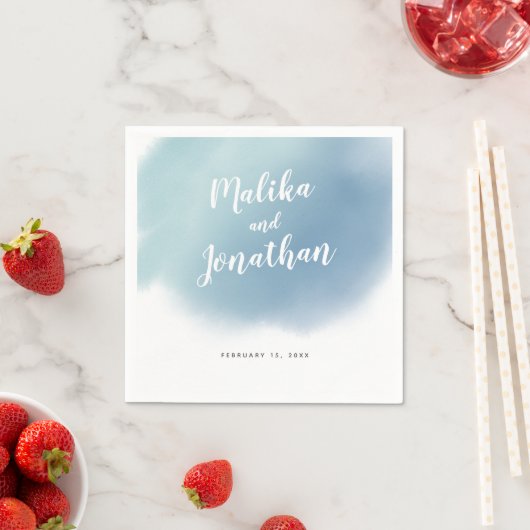 Serviette En Papier Mariage Ombre moderne bleu et vert (En situation)