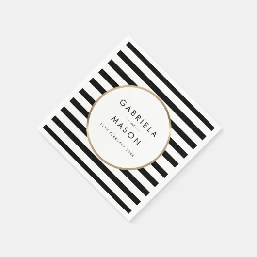 Serviette En Papier Mariage or chic noir et blanc (Coin)