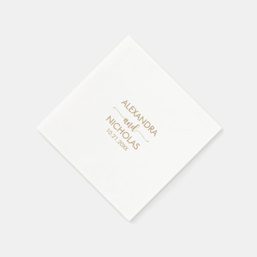 Serviette En Papier Mariage Or Golden Script moderne (Coin)