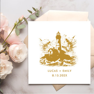 Serviette En Papier Mariage Or Nautical Seaside Lighthouse