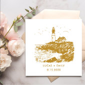 Serviette En Papier Mariage Or Nautical Seaside Lighthouse