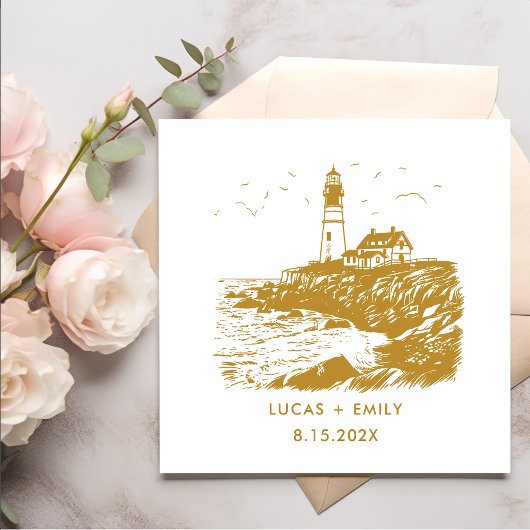 Serviette En Papier Mariage Or Nautical Seaside Lighthouse