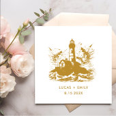 Serviette En Papier Mariage Or Nautical Seaside Lighthouse