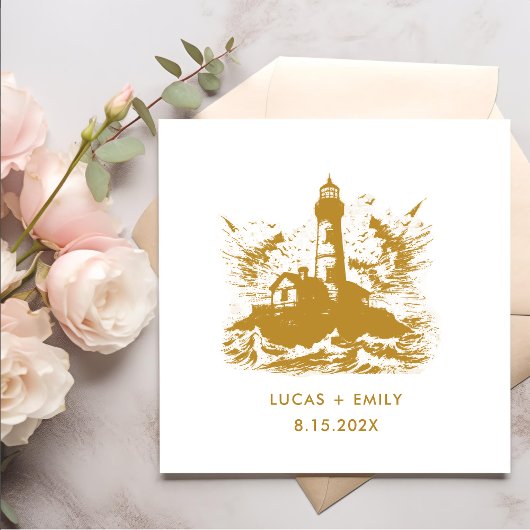 Serviette En Papier Mariage Or Nautical Seaside Lighthouse