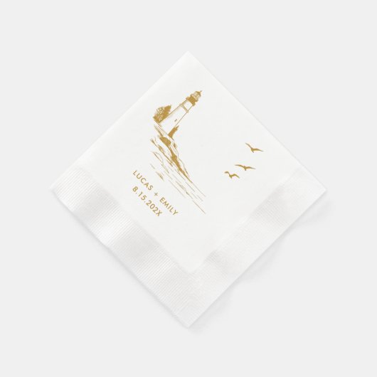 Serviette En Papier Mariage Or Nautical Seaside Lighthouse (Coin)