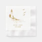 Serviette En Papier Mariage Or Nautical Seaside Lighthouse (Devant)
