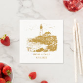 Serviette En Papier Mariage Or Nautical Seaside Lighthouse (En situation)