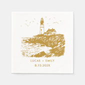 Serviette En Papier Mariage Or Nautical Seaside Lighthouse (Devant)