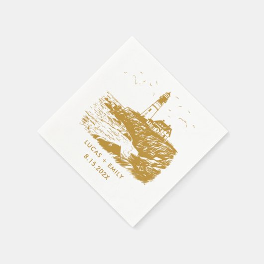 Serviette En Papier Mariage Or Nautical Seaside Lighthouse (Coin)