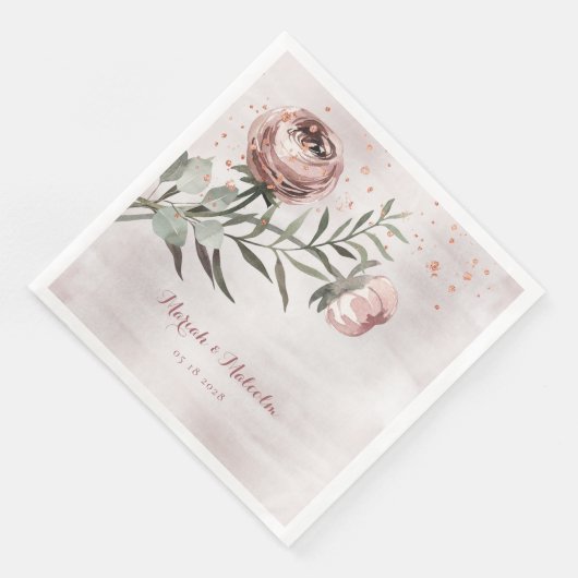 Serviette En Papier Mariage or Rose de Ranunculus rose (Coin)