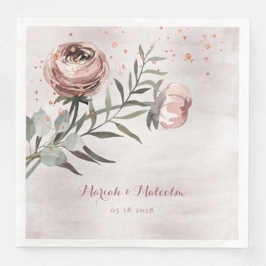 Serviette En Papier Mariage or Rose de Ranunculus rose (Devant)