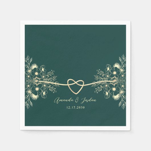 Serviette En Papier Mariage Or Vert Émeraude (Devant)