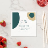 Serviette En Papier Mariage Or Vert Paon Merci (En situation)