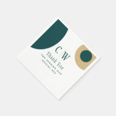 Serviette En Papier Mariage Or Vert Paon Merci (Coin)