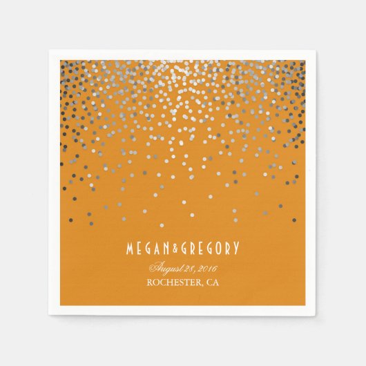 Serviette En Papier Mariage orange Confetti en argent (Devant)