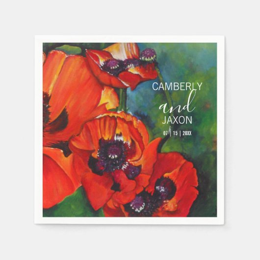 Serviette En Papier Mariage Orange Oriental Poppies (Devant)