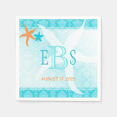 Serviette En Papier Mariage Orange Turquoise White Beach (Devant)