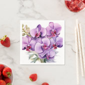 Serviette En Papier Mariage Orchidées violettes et blanches (En situation)