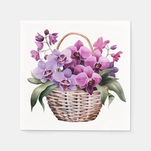 Serviette En Papier Mariage Orchidées violettes et blanches (Devant)