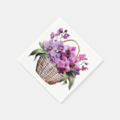 Serviette En Papier Mariage Orchidées violettes et blanches (Coin)