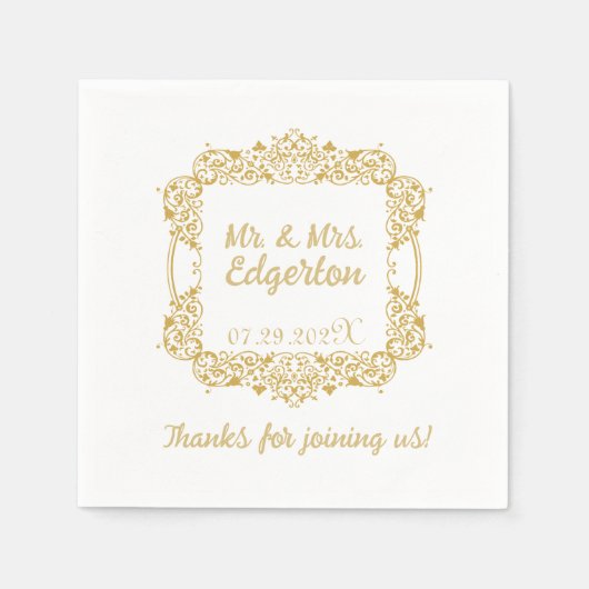 Serviette En Papier Mariage Ornate Gold Frame Personnalisé (Devant)
