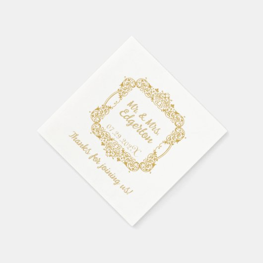 Serviette En Papier Mariage Ornate Gold Frame Personnalisé (Coin)