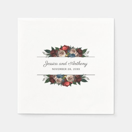 Serviette En Papier Mariage ou Fiançailles Fleuris de Luxe aux Tons de (Devant)