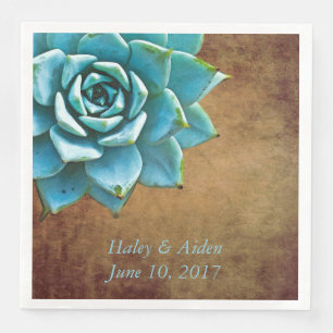 Serviette En Papier Mariage ou Fiançailles Succulent Brun Rustique