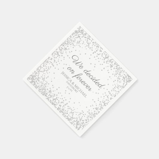 Serviette En Papier Mariage Pailleté Argenté Blanc Nous avons Décidé P (Coin)