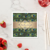 Serviette En Papier Mariage Paon Doré (En situation)