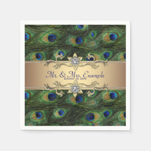 Serviette En Papier Mariage Paon Doré