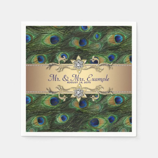 Serviette En Papier Mariage Paon Doré (Devant)