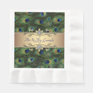 Serviette En Papier Mariage Paon Or Vert Emeraude