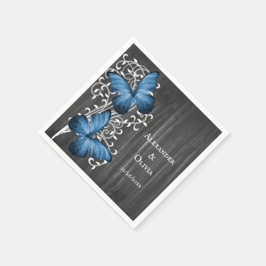 Serviette En Papier Mariage papillon bleu rustique (Coin)