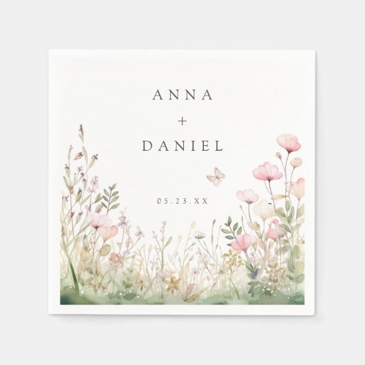 Serviette En Papier Mariage papillon floral (Devant)