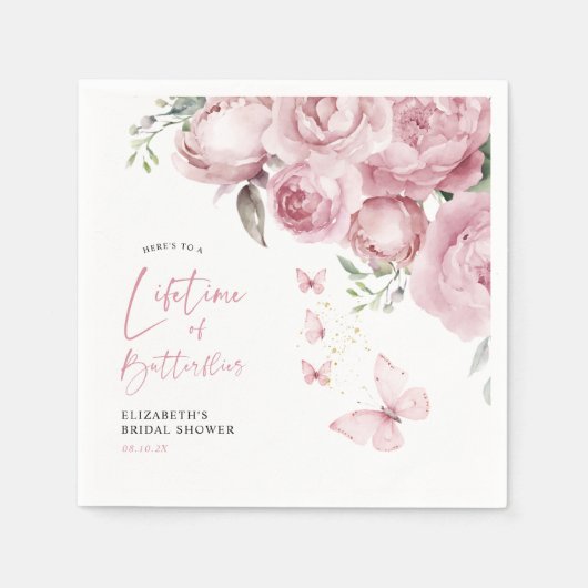 Serviette En Papier Mariage Papillons Fleurs Roses (Devant)