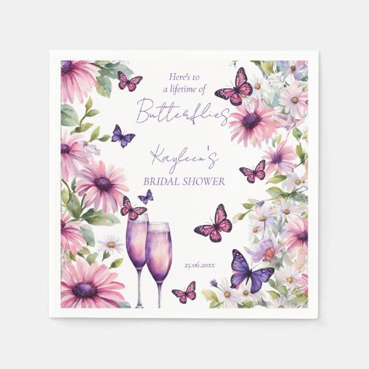 Serviette En Papier Mariage papillons violets pour toute une vie (Devant)