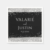 Serviette En Papier Mariage Parties scintillant noir et argent (Devant)