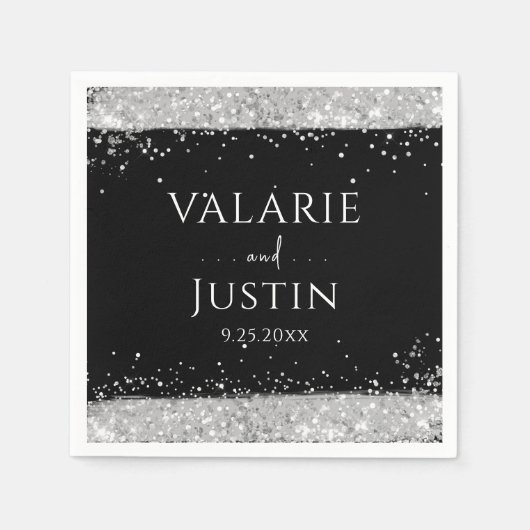 Serviette En Papier Mariage Parties scintillant noir et argent (Devant)