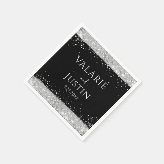 Serviette En Papier Mariage Parties scintillant noir et argent (Coin)